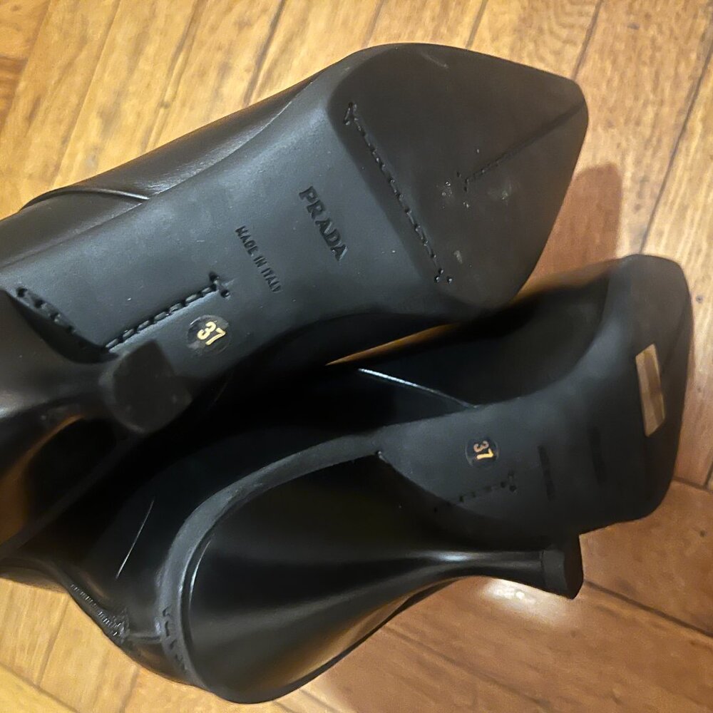 PRADA leather boots long zipper back boots kitten heels size 37 - Picture 4 of 6